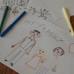 A hand-drawn family portrait using colored markers on paper, showcasing creativity and love.
